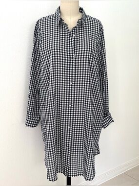 J.Crew Cotton Voile Beach Shirt NWT Navy & White Gingham Relaxed Fit L